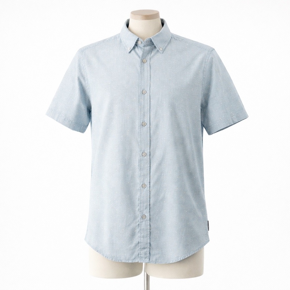 prAna Slim Fit Short Sleeve Button Down Shirt Men Medium Blue White Striped Mens